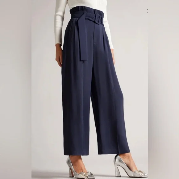 Ted Baker Navy Blue Kendyl Wide Leg Trousers Size 0 - Picture 2 of 6